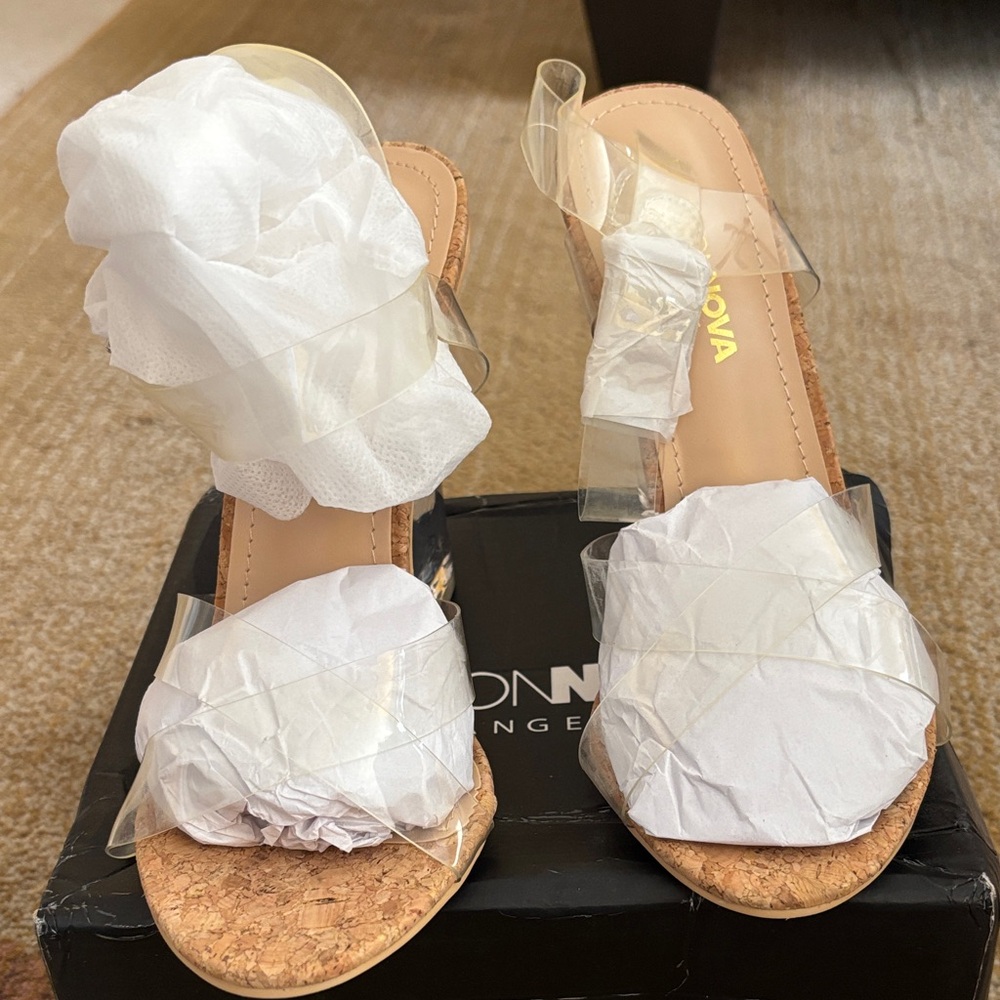 Transparent Strap Cork Heel Sandals